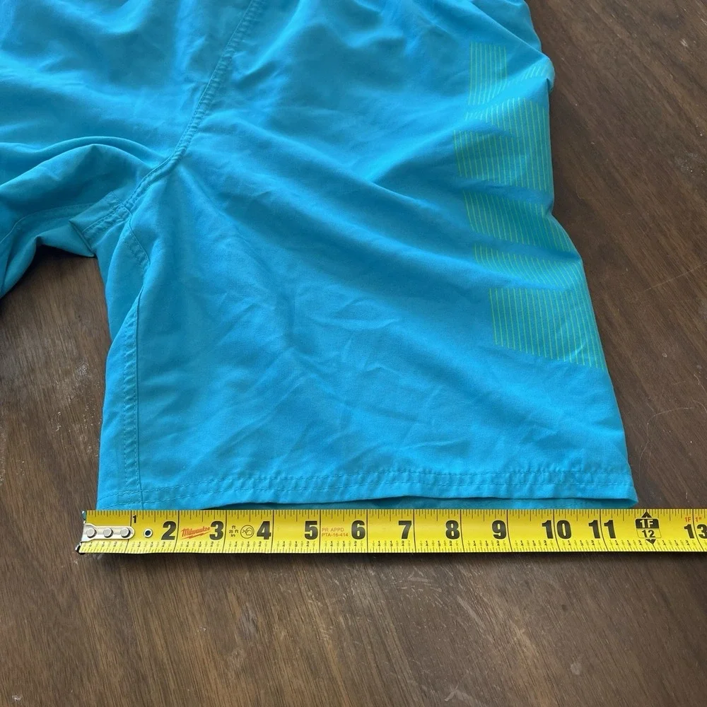 Nike Swim Shorts Mens M Blue Green Lined Graphic Logo NESSA570 Drawstring Pocket